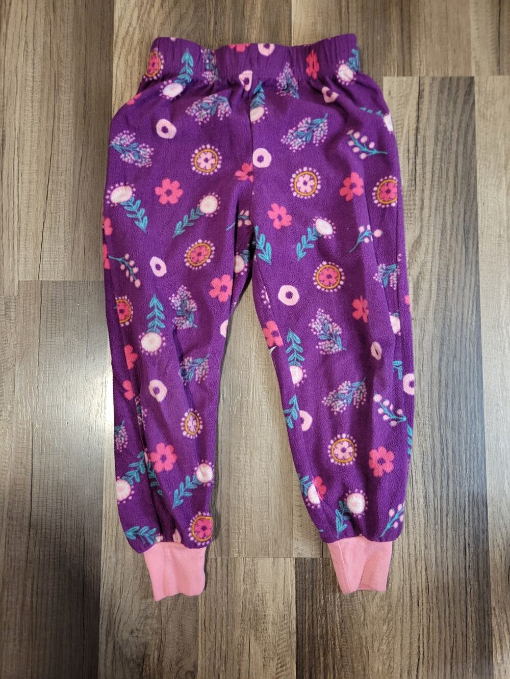 Cuddl Duds Girls Purple Fleece Floral Print PJ bottoms Size Girls XS 4/5